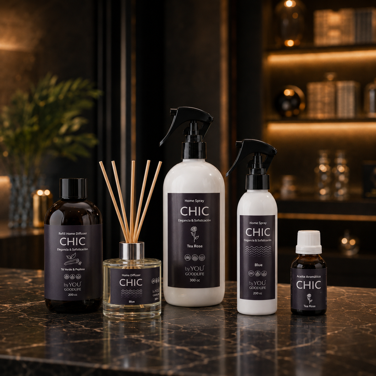 Línea CHIC by YOU GoodLife: home spray, difusor de ambientes y aceite aromático.